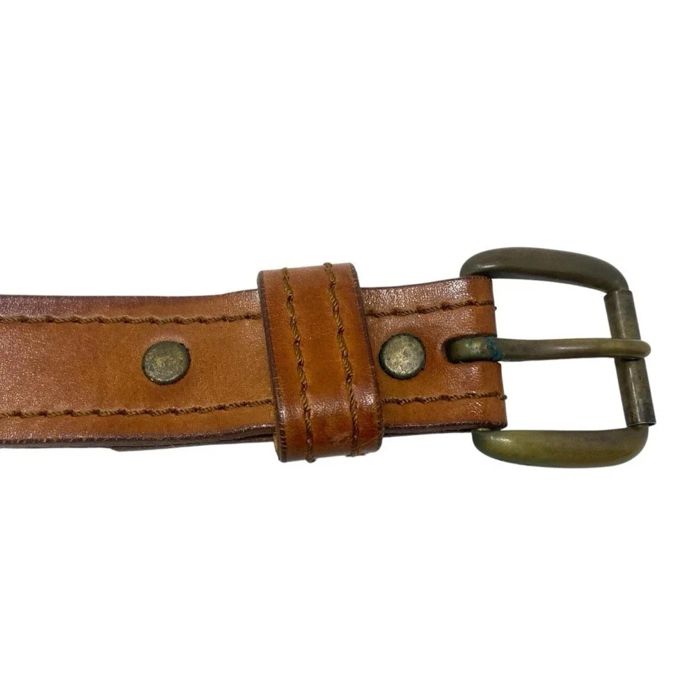 Abercrombie & Fitch Tan Genuine Leather Belt Size 38 Brass Buckle Casual Wear